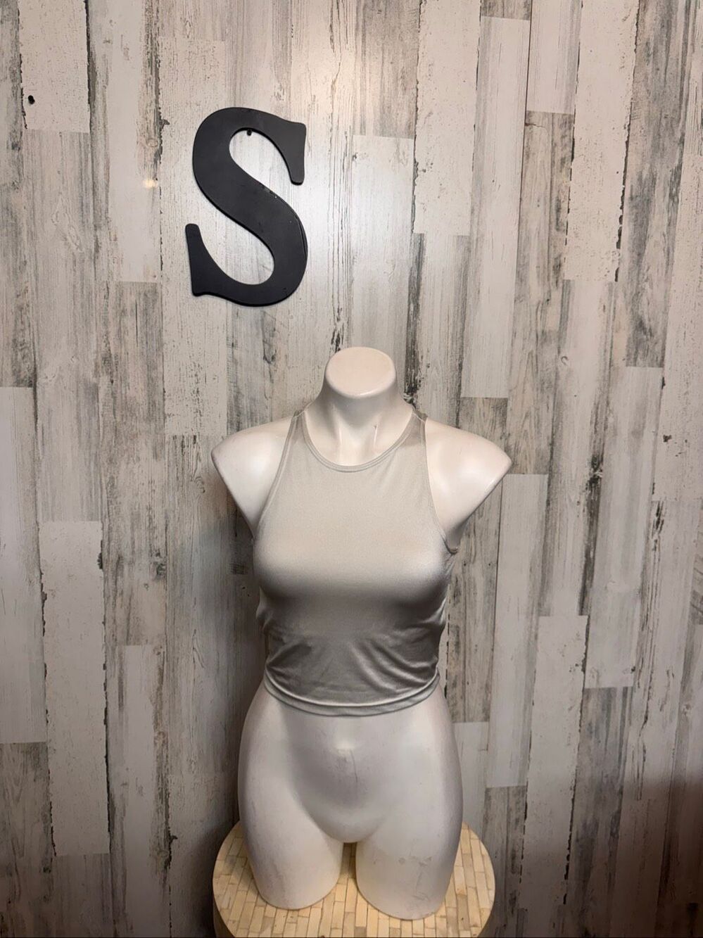 Weissman Metallic Shimmer High Neck Racerback Crop Top Womens Small Adult Silver